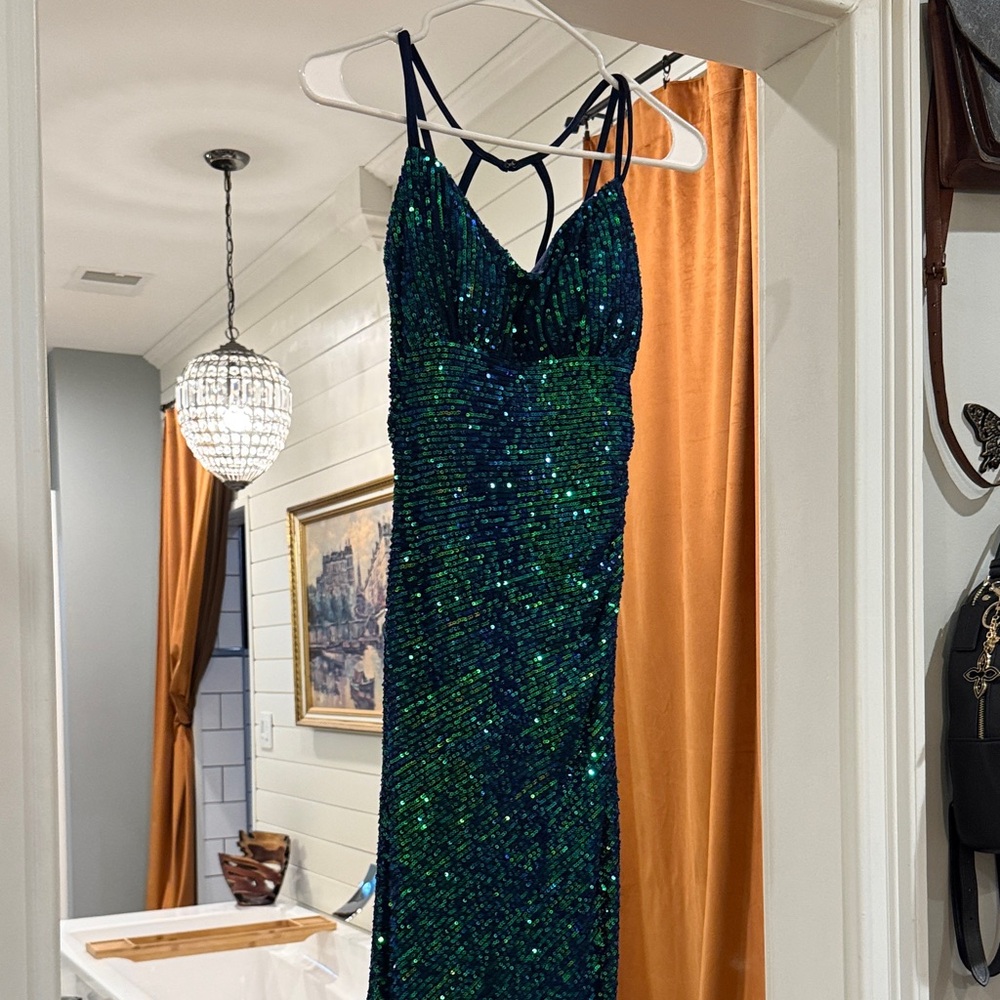 Elegant Green and Blue Sequin Dress
